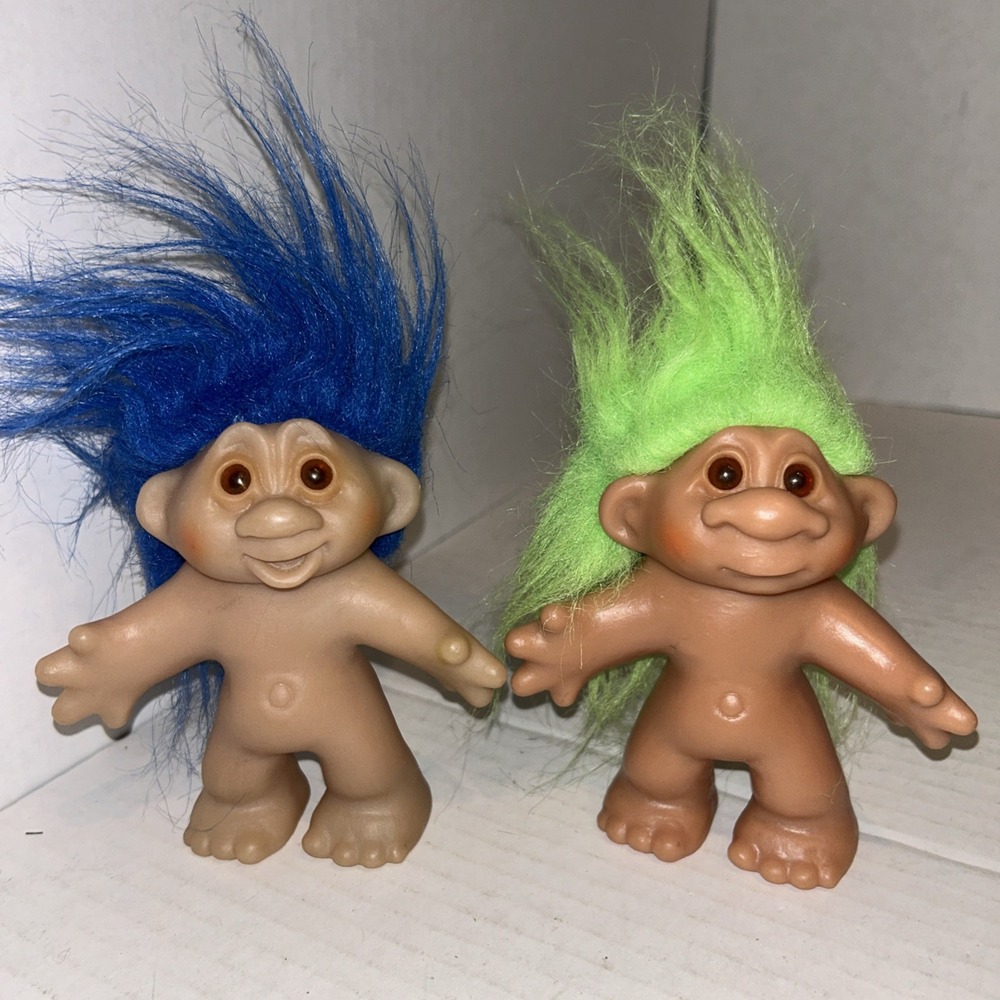 VTG 1986 TH Thomas Dam Design‎ Troll Doll Nude Green & Blue Hair 4.5" D4
